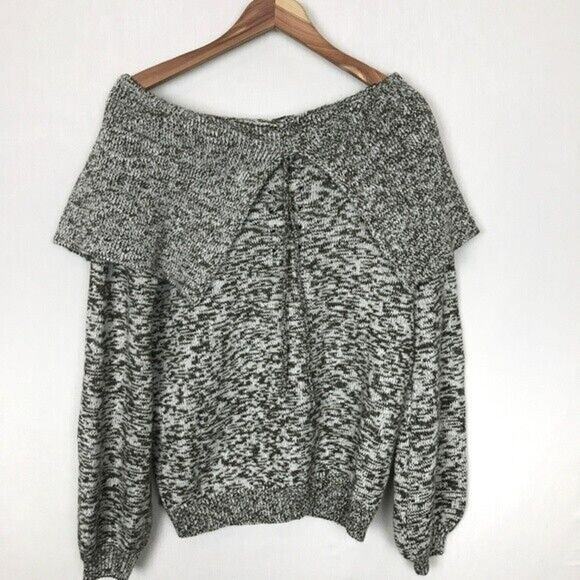 Umgee Chunky Knit Off‎ Shoulder Cowl Neck Sweater Small Collar Heathered Green - Picture 8 of 8